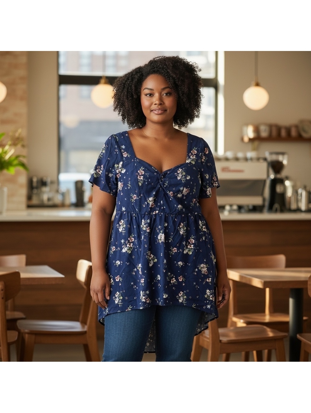 Torrid plus Size 0 Navy Blue Floral Flutter Sleeve Babydoll Top Boho